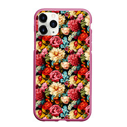 Чехол iPhone 11 Pro матовый Узор из роз и разных цветов, цвет: 3D-малиновый