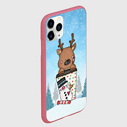 Чехол iPhone 11 Pro матовый Олененок в кружке, цвет: 3D-малиновый — фото 2