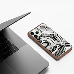Чехол iPhone 11 Pro матовый Киберпанк белые полосы на чёрном фоне, цвет: 3D-коричневый — фото 2