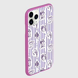 Чехол iPhone 11 Pro матовый Лица девушек полоски и кружочки, цвет: 3D-фиолетовый — фото 2