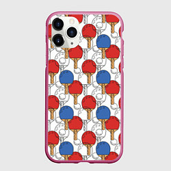Чехол iPhone 11 Pro матовый Настольный теннис - ракетки, цвет: 3D-малиновый