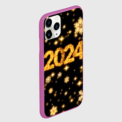 Чехол iPhone 11 Pro матовый Новый 2024 год - золотые снежинки, цвет: 3D-фиолетовый — фото 2