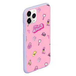 Чехол iPhone 11 Pro матовый Лиза - в стиле барби: аксессуары на розовом паттер, цвет: 3D-светло-сиреневый — фото 2
