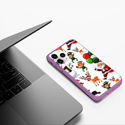 Чехол iPhone 11 Pro матовый Зимний праздник - деды морозы гномы олени, цвет: 3D-фиолетовый — фото 2