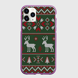Чехол iPhone 11 Pro матовый Скандинавские олени вязаные спицами, цвет: 3D-фиолетовый