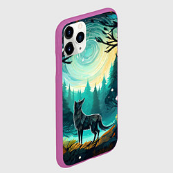 Чехол iPhone 11 Pro матовый Волк в ночном лесу фолк-арт, цвет: 3D-фиолетовый — фото 2