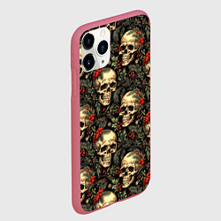 Чехол iPhone 11 Pro матовый Череп рябина шишки и хвойные ветки, цвет: 3D-малиновый — фото 2