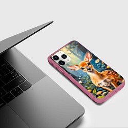 Чехол iPhone 11 Pro матовый Олененок в волшебном лесу, цвет: 3D-малиновый — фото 2
