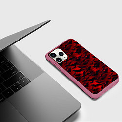 Чехол iPhone 11 Pro матовый Летучие мыши в красную ночь, цвет: 3D-малиновый — фото 2