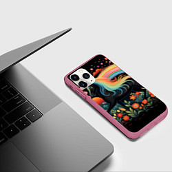 Чехол iPhone 11 Pro матовый Лошадка с радужной гривой в стиле фолк-арт, цвет: 3D-малиновый — фото 2