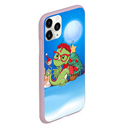 Чехол iPhone 11 Pro матовый Дракончик в очках у елки, цвет: 3D-розовый — фото 2