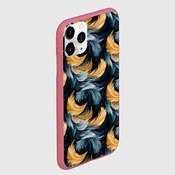Чехол iPhone 11 Pro матовый Перья желтые серые паттерн, цвет: 3D-малиновый — фото 2