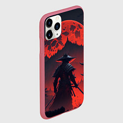 Чехол iPhone 11 Pro матовый Samurai and red moon - нейросеть, цвет: 3D-малиновый — фото 2