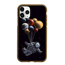 Чехол iPhone 11 Pro матовый Космонавт с шариками в космосе, цвет: 3D-коричневый