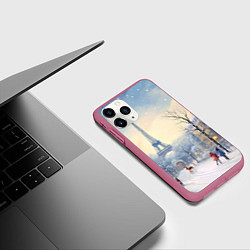 Чехол iPhone 11 Pro матовый Новогодний Париж, цвет: 3D-малиновый — фото 2