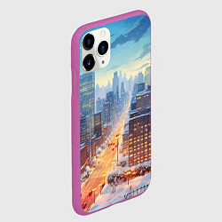 Чехол iPhone 11 Pro матовый Новогодний снежный город, цвет: 3D-фиолетовый — фото 2
