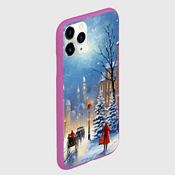 Чехол iPhone 11 Pro матовый Новогодний городской пейзаж, цвет: 3D-фиолетовый — фото 2