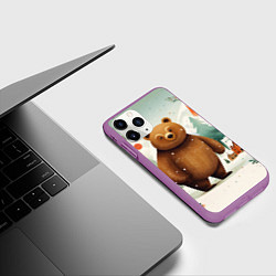 Чехол iPhone 11 Pro матовый Рождественский мишка фолк-арт, цвет: 3D-фиолетовый — фото 2