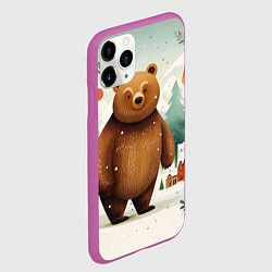 Чехол iPhone 11 Pro матовый Рождественский мишка фолк-арт, цвет: 3D-фиолетовый — фото 2