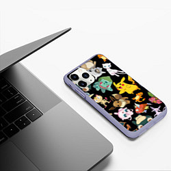 Чехол iPhone 11 Pro матовый Пикачу и другие покемоны, цвет: 3D-светло-сиреневый — фото 2