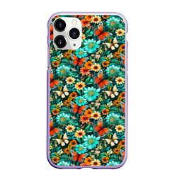 Чехол iPhone 11 Pro матовый Бабочки в цветах паттерн