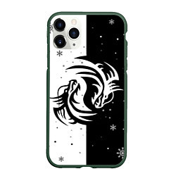 Чехол iPhone 11 Pro матовый Инь Янь - Драконы, цвет: 3D-темно-зеленый