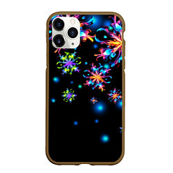 Чехол iPhone 11 Pro матовый Неоновые снежинки - Новый год, цвет: 3D-коричневый