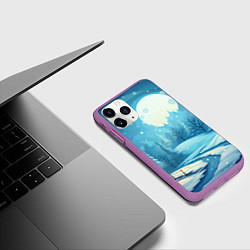 Чехол iPhone 11 Pro матовый Новогодний пейзаж природа, цвет: 3D-фиолетовый — фото 2
