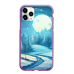 Чехол iPhone 11 Pro матовый Новогодний пейзаж природа, цвет: 3D-фиолетовый