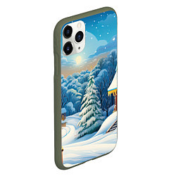 Чехол iPhone 11 Pro матовый Зимний домик и елка, цвет: 3D-темно-зеленый — фото 2
