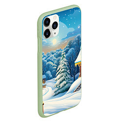 Чехол iPhone 11 Pro матовый Зимний домик и елка, цвет: 3D-салатовый — фото 2