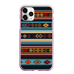 Чехол iPhone 11 Pro матовый Этнический орнамент в горизонтальную полоску, цвет: 3D-розовый