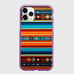 Чехол iPhone 11 Pro матовый Этнический узор в горизонтальную полоску, цвет: 3D-фиолетовый