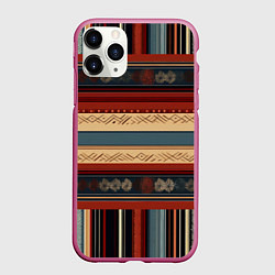 Чехол iPhone 11 Pro матовый Этнический принт в полоску, цвет: 3D-малиновый