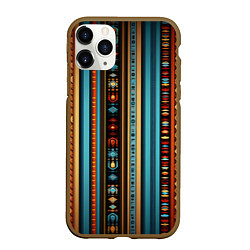 Чехол iPhone 11 Pro матовый Этнический паттерн в вертикальную полоску, цвет: 3D-коричневый