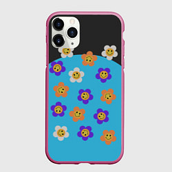 Чехол iPhone 11 Pro матовый Ромашковое поле улыбок, цвет: 3D-малиновый