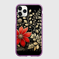 Чехол iPhone 11 Pro матовый Новогодние цветы и листья, цвет: 3D-фиолетовый