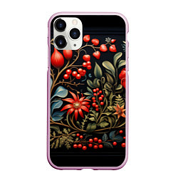 Чехол iPhone 11 Pro матовый Новогодние ягоды и цветы, цвет: 3D-розовый