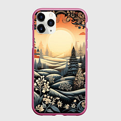 Чехол iPhone 11 Pro матовый Зимний предновогодний пейзаж, цвет: 3D-малиновый
