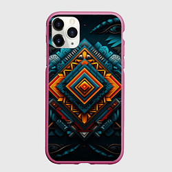 Чехол iPhone 11 Pro матовый Орнамент с оранжевыми и синими ромбами, цвет: 3D-малиновый