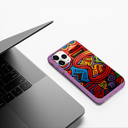 Чехол iPhone 11 Pro матовый Разноцветный узор в стиле абстракционизм, цвет: 3D-фиолетовый — фото 2