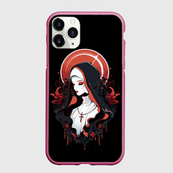 Чехол iPhone 11 Pro матовый Монашка от нейросети, цвет: 3D-малиновый