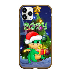 Чехол iPhone 11 Pro матовый Дракон у елки 2024, цвет: 3D-коричневый