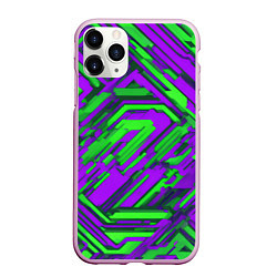 Чехол iPhone 11 Pro матовый Кибкрпанк полосы фиолетовые и зелёные