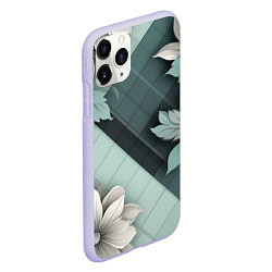 Чехол iPhone 11 Pro матовый Мятная клетка и цветы, цвет: 3D-светло-сиреневый — фото 2