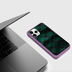 Чехол iPhone 11 Pro матовый Тёмно-зелёная диагональная шотландская клетка, цвет: 3D-фиолетовый — фото 2