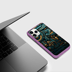 Чехол iPhone 11 Pro матовый Асимметричный узор в египетском стиле, цвет: 3D-фиолетовый — фото 2
