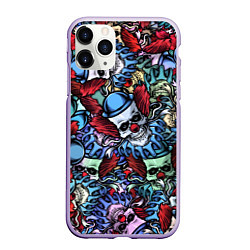 Чехол iPhone 11 Pro матовый Череп клоун паттерн, цвет: 3D-светло-сиреневый