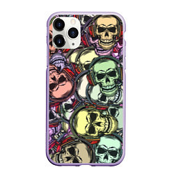 Чехол iPhone 11 Pro матовый Череп в наушниках паттерн, цвет: 3D-светло-сиреневый