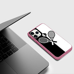 Чехол iPhone 11 Pro матовый Теннис - чёрно белое, цвет: 3D-малиновый — фото 2